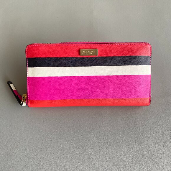 Kate Spade Vibrant Red Pink Black White Wallet - Picture 1 of 12